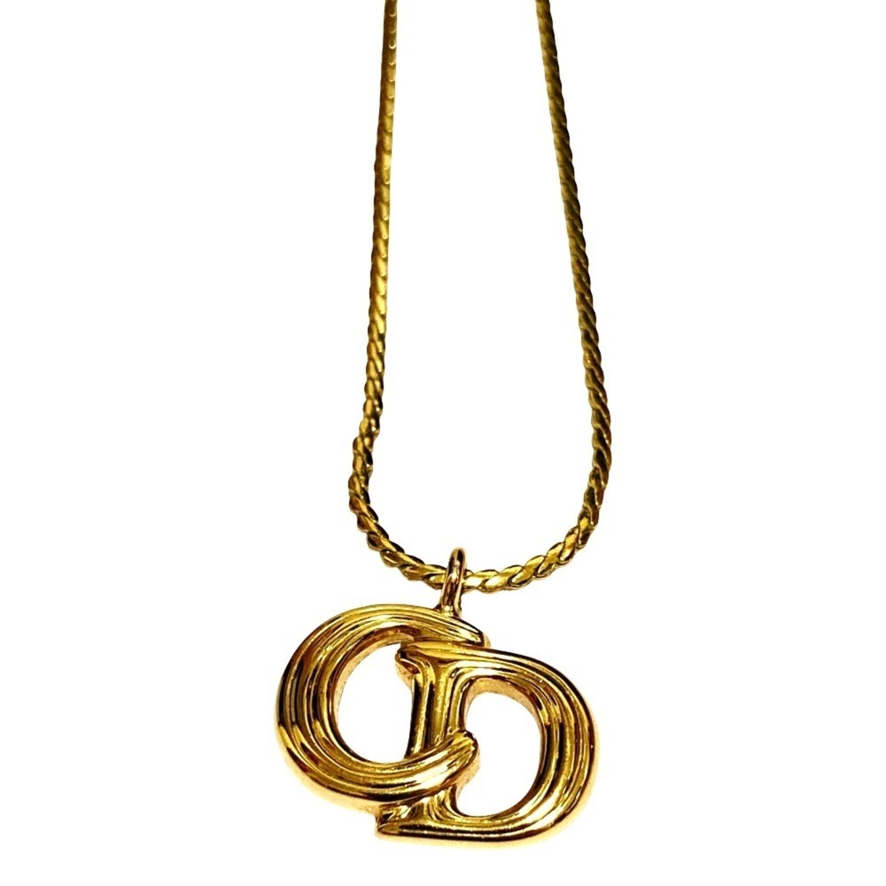 Christian Dior Vintage CD Logo Pendant Necklace, Gold Color, Women's